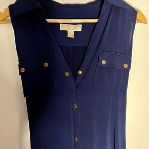 Michael Kors Navy Dress with Gold-Tone Logo Snap Detail